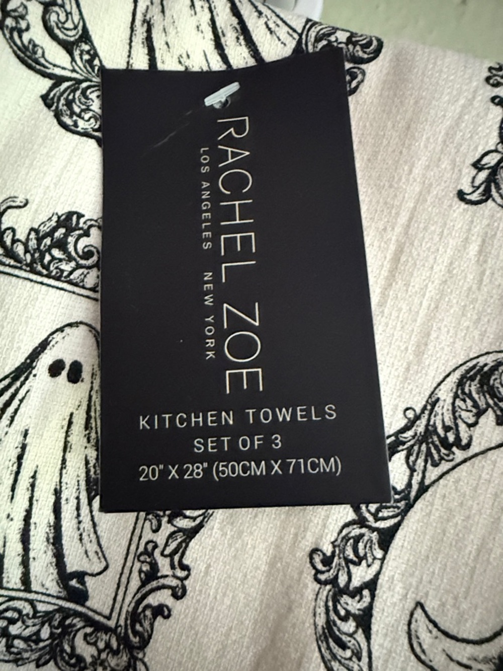 Rachel Zoe Black and White Ghost Print Kitchen Towels - Set of 3